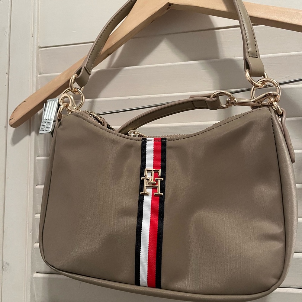 Tommy Hilfiger Tan Shoulder Bag with Striped Detail